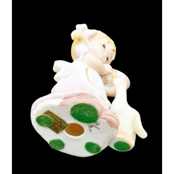 Homco Farm Girl Feeding Duck Porcelain Blond Kid Pink Dress Vintage Figure 4" - Picture 12 of 15
